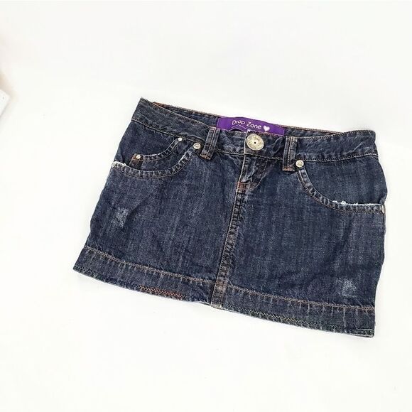 Drop Zone Rainbow Stitch Mini Jean Denim Skirt - Picture 1 of 6